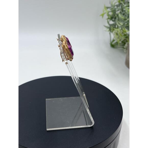 Swarovski Swan Small Signed Fuchsia Pink Crystal Rectangular Clip on Earrings - Picture 6 of 16